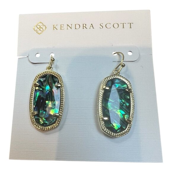 Kendra Scott Elle Drop Earrings Gold Iridescent Abalone Shell Oval Dangle New - Picture 3 of 4